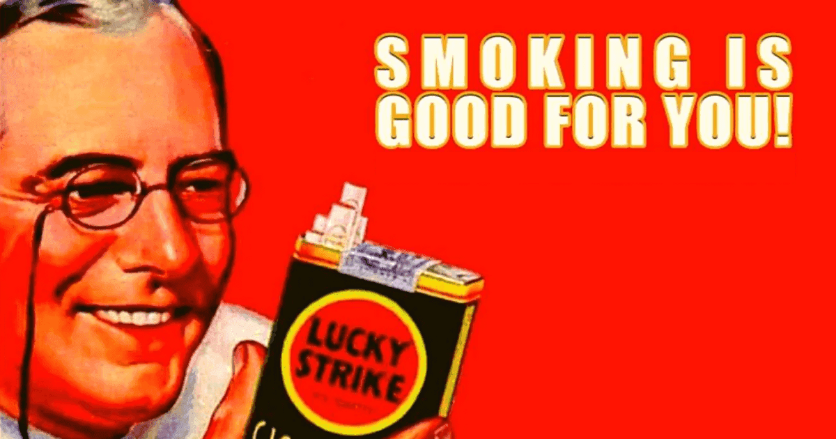 An old cigarette advertising with a doctor recommending smoking