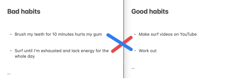 A list of good and bad habits